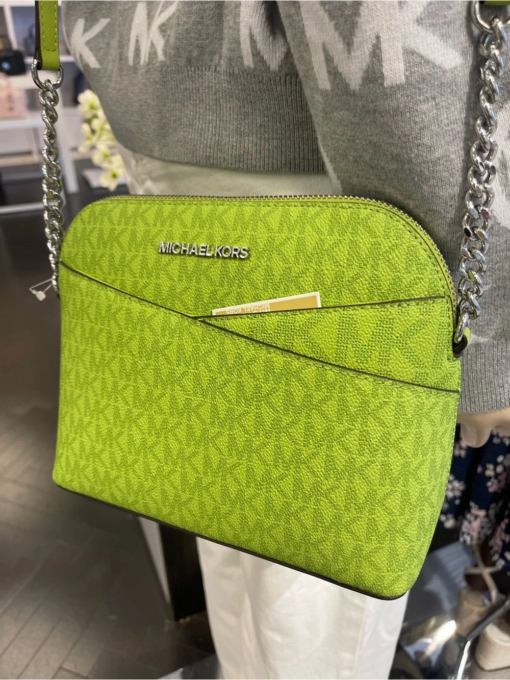 Michael Kors Jet Set Travel Medium Logo Dome Crossbody XBODY Bag Lime NWT